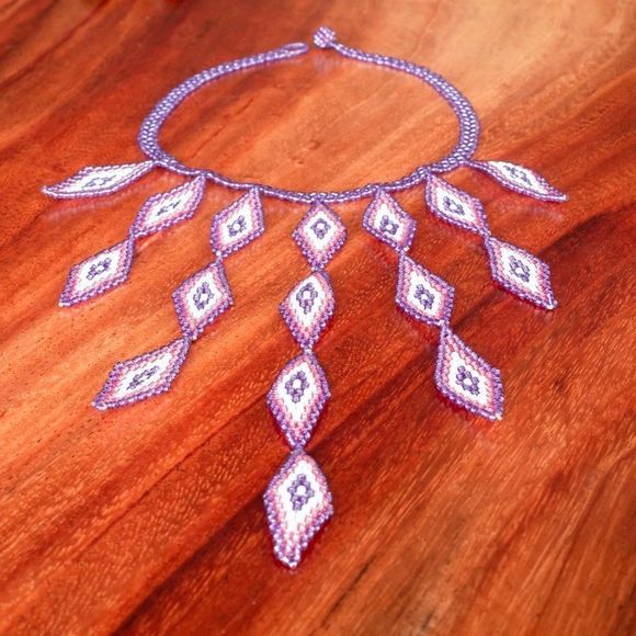 Handmade by Colombian Natives necklace embera okama beaded pastel lilac - Picture 1 of 11